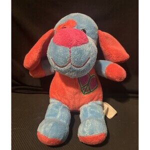 Dan Dee Collector's Choice Peace Puppy Dog Plush 9.5" Blue Pink Heart Retro